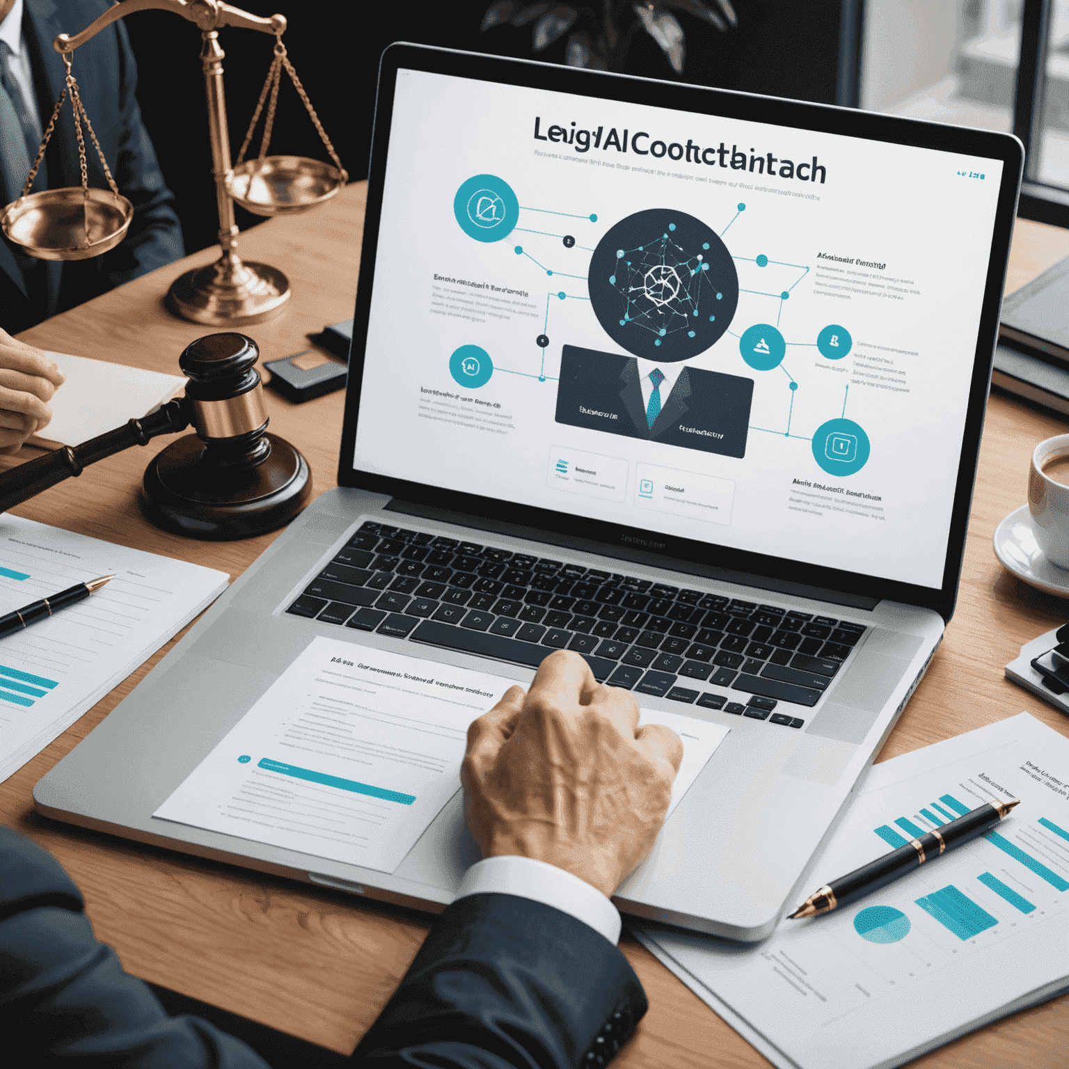 Visual representation of AI-powered legal research tools and blockchain smart contracts in the legal industry