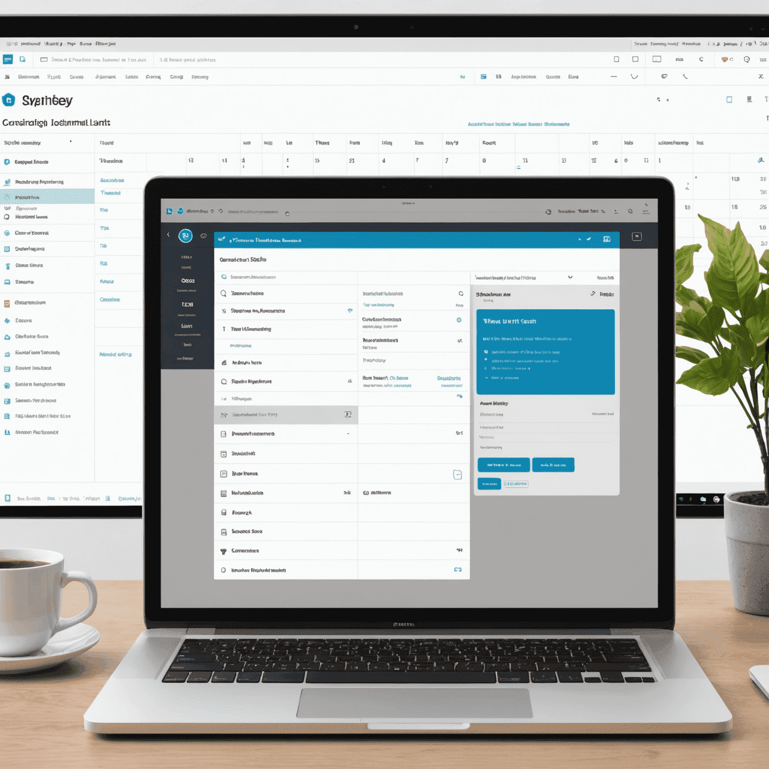 A secure online portal interface showing a chat window, document sharing area, and a calendar for appointments, illustrating seamless collaboration between lawyers and clients.